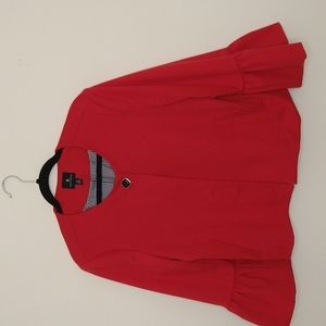 JULES & LEOPOLD Red Blazer Jacket 1 button closure with ruffled wrist LARGE
